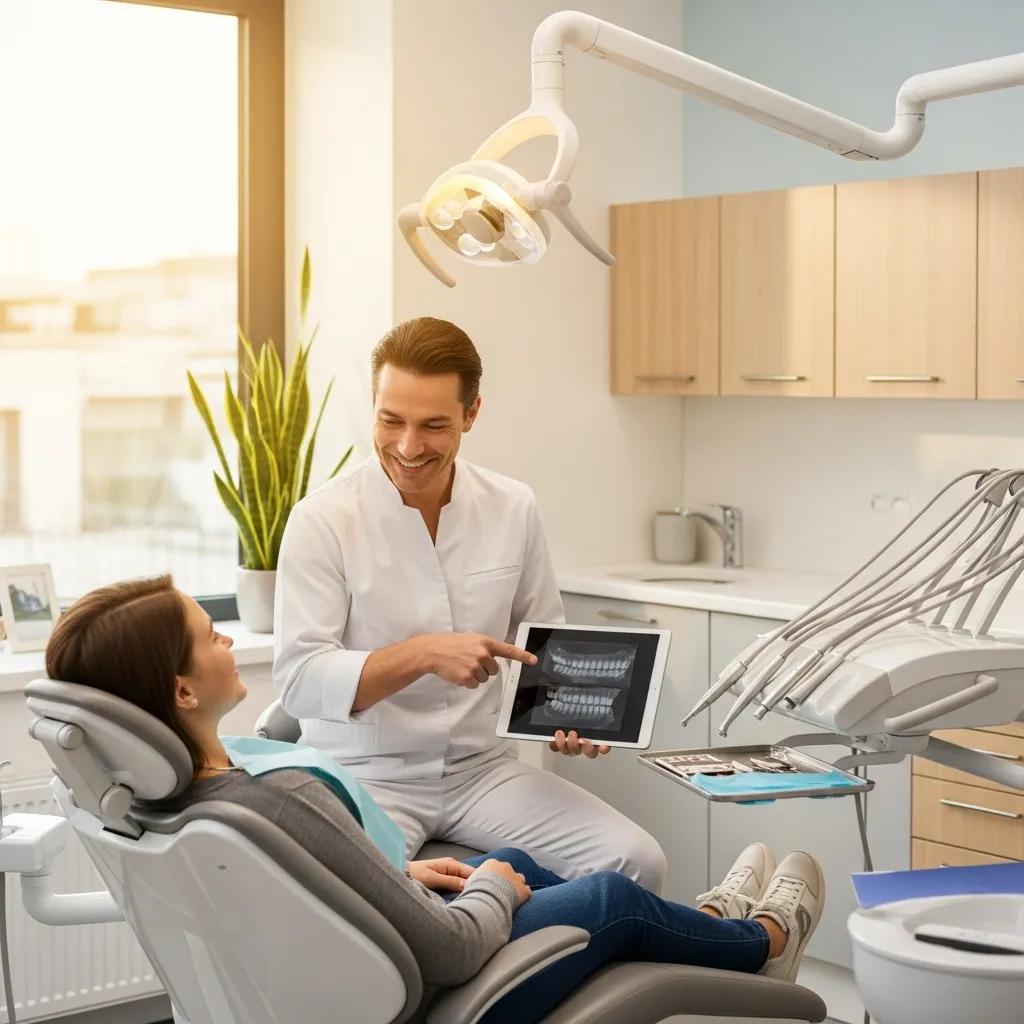 Patient and dentist discussing emergency treatment plan &mdash; clear communication