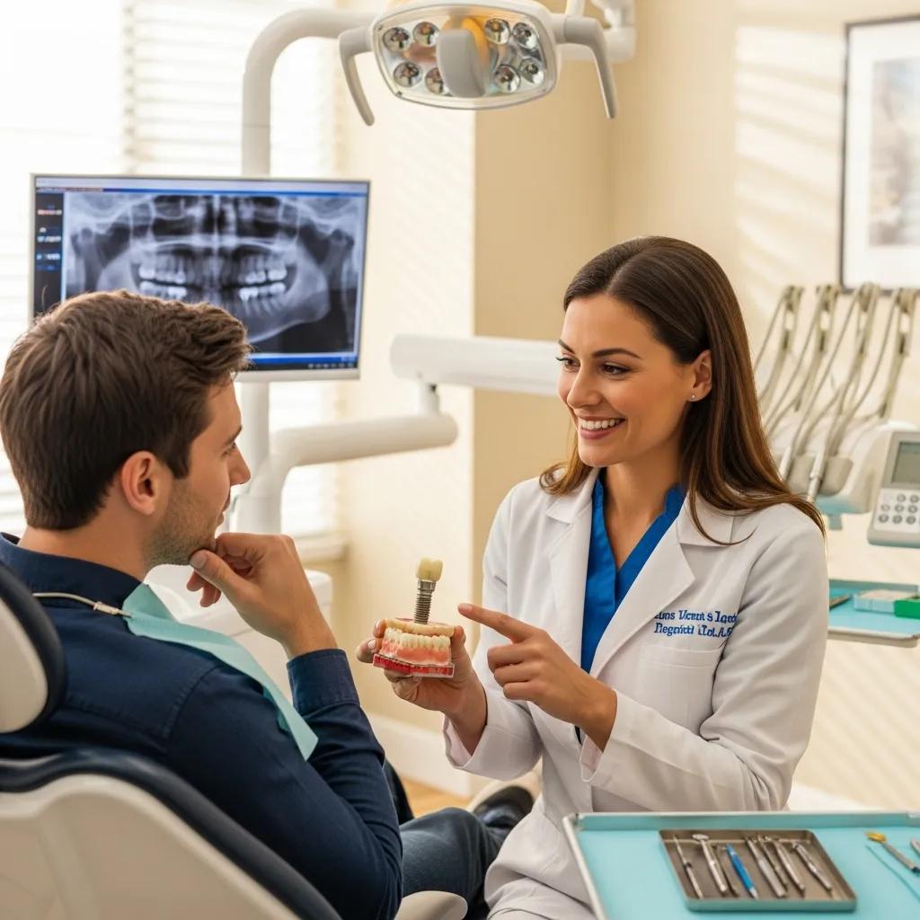 Dental consultation about implants in a welcoming clinic environment