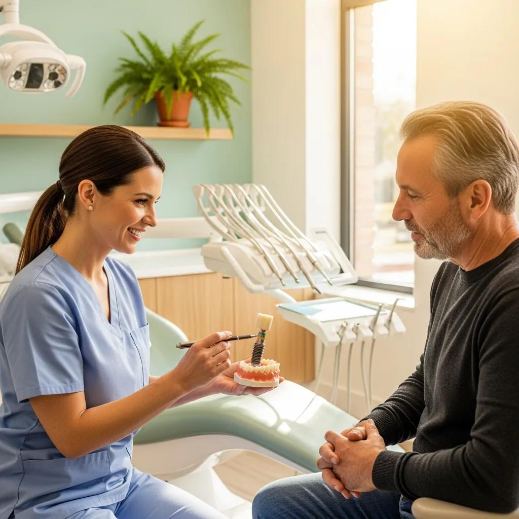 Dental consultation about implants in a welcoming clinic environment