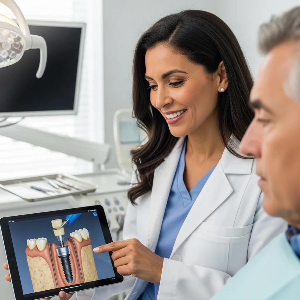 Dr. Paula Grisales consulting with a patient about dental implants