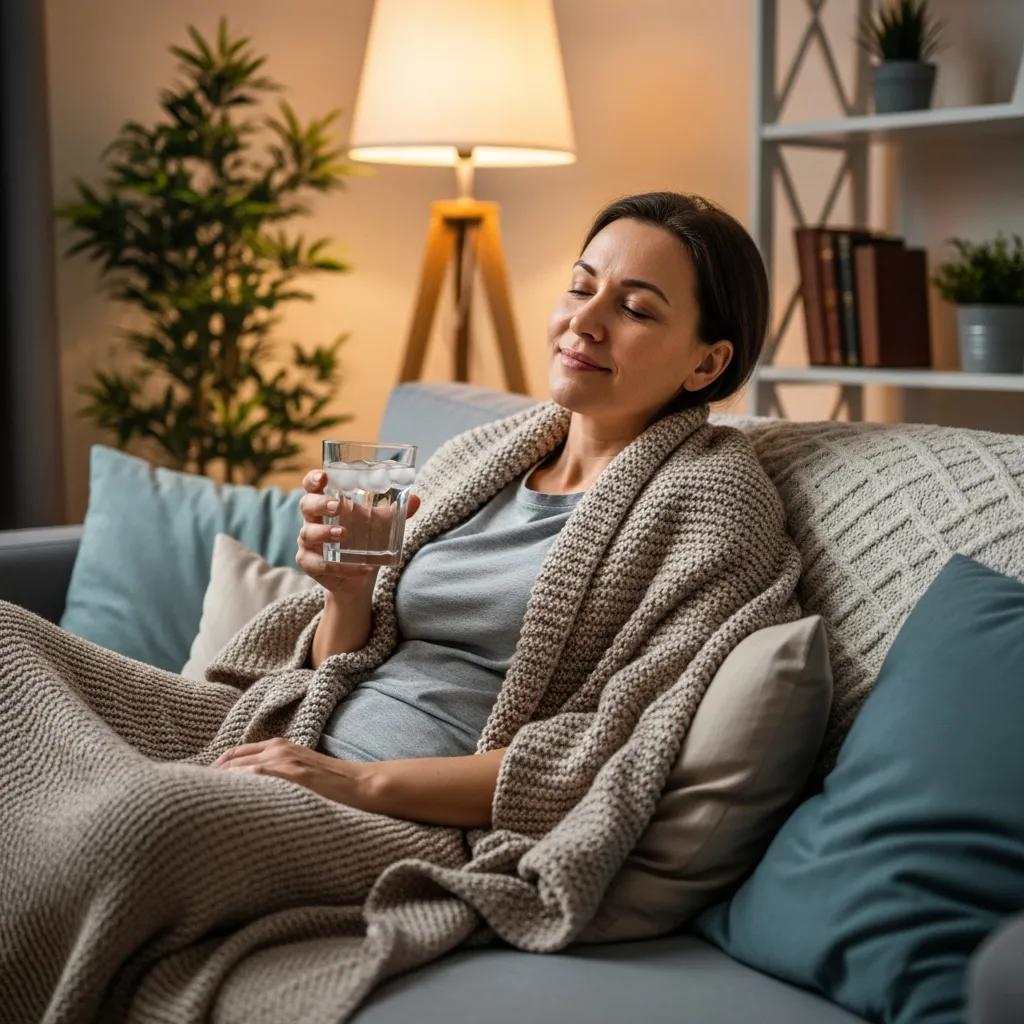 Patient recovering at home after dental implant surgery